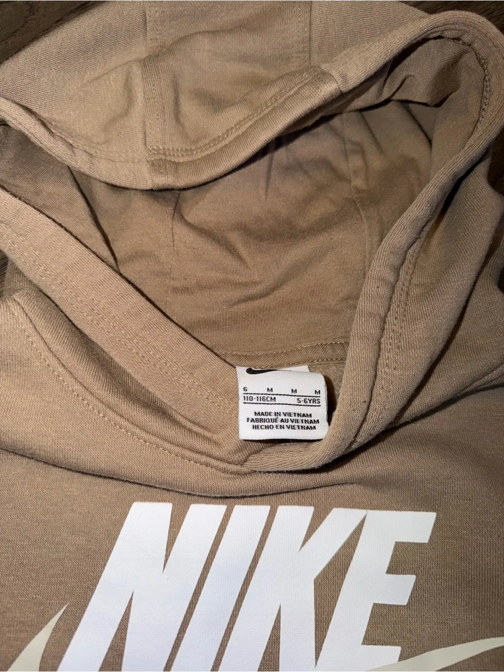 Nike Kids Tan Hoodie with White Logo